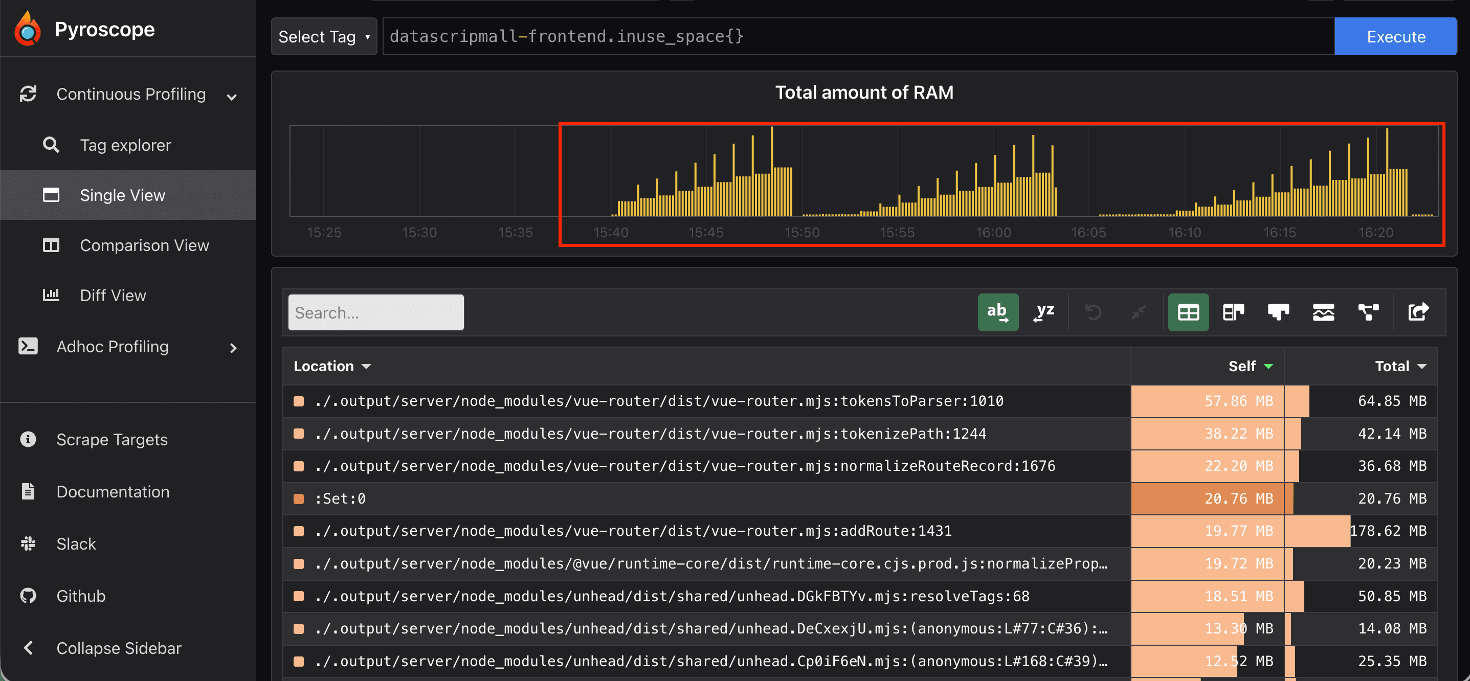 Memory profiling before fixes